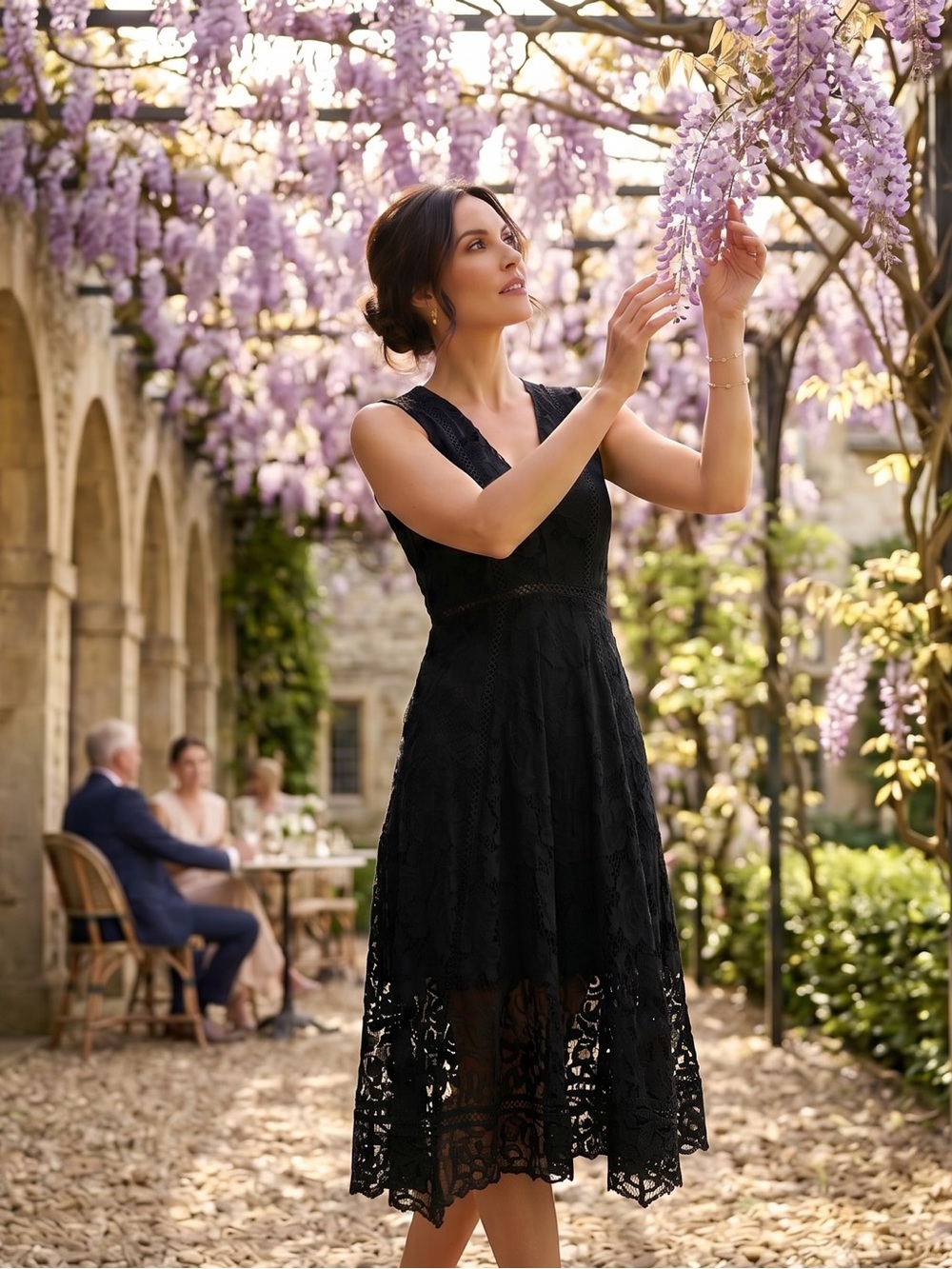Elegant Black Lace Dress Taylor Peekaboo Lace Midi Dress Zip Back Size 8
